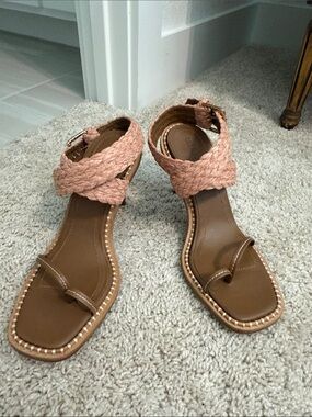 Ulla Johnson Braided Ankle-Strap Sandals in Blush Pink and Brown